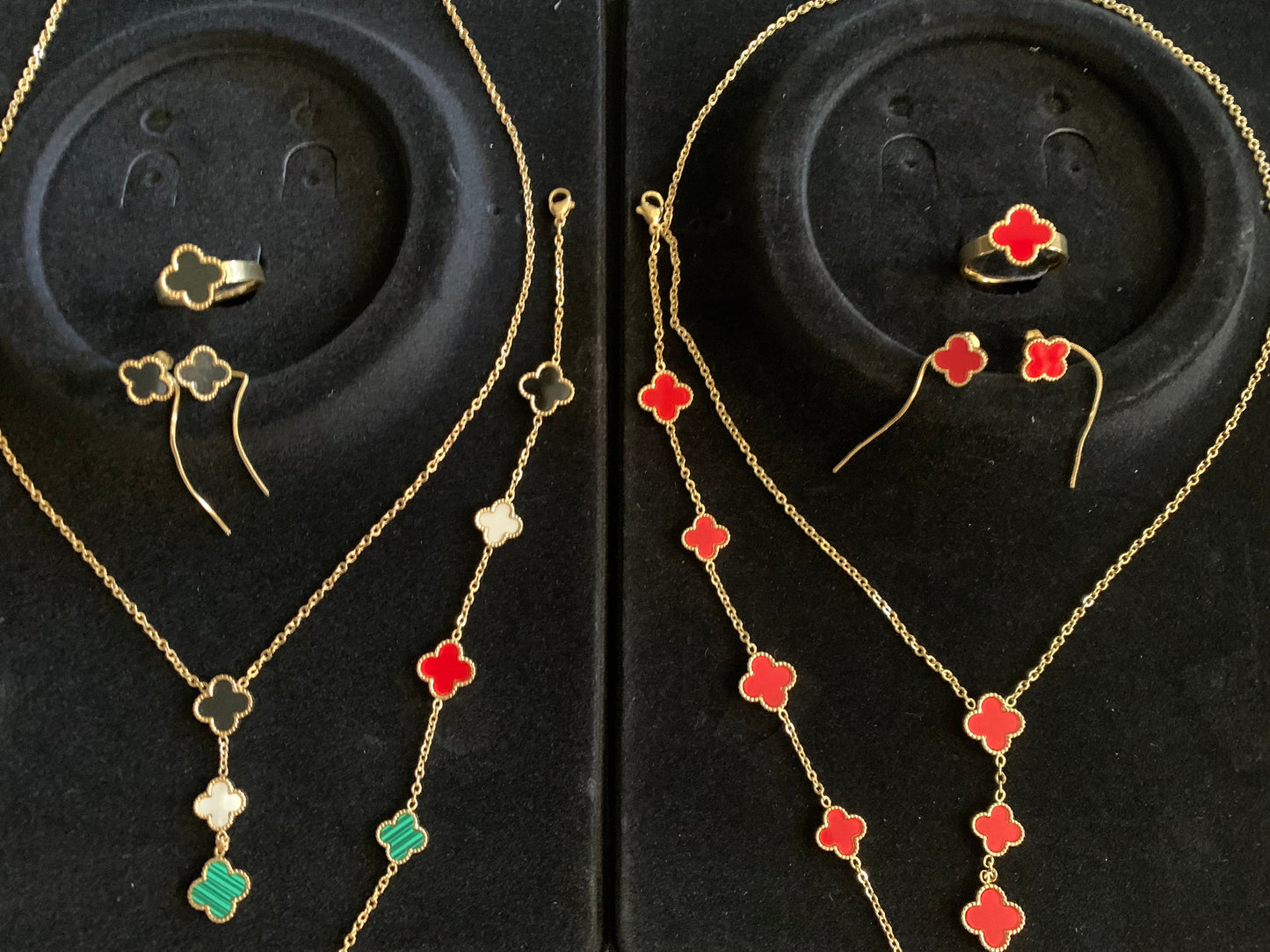 Four Leaf Clover 4pcs Set Three 4Leaf Necklace multi color /Stainless Steel,