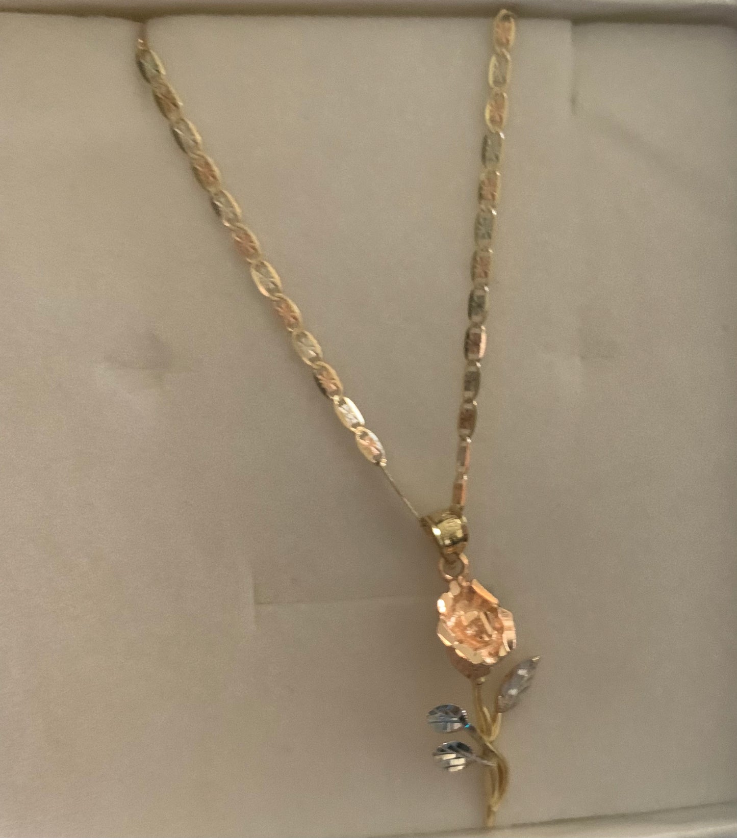 14k Real Three Color Gold Pendant +Necklace