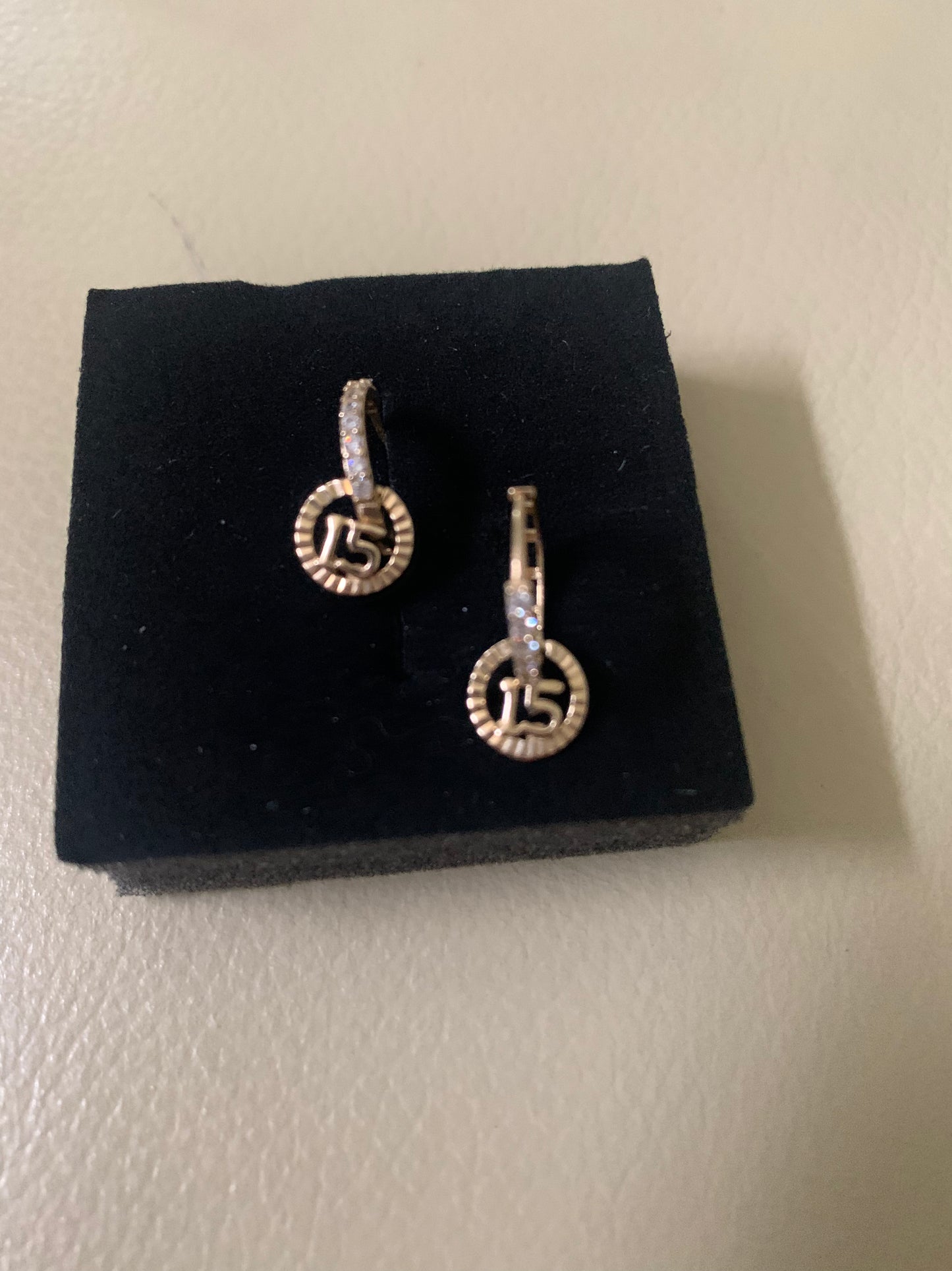 14kt Gold Circle 15 Drop Girls Hoop Earrings