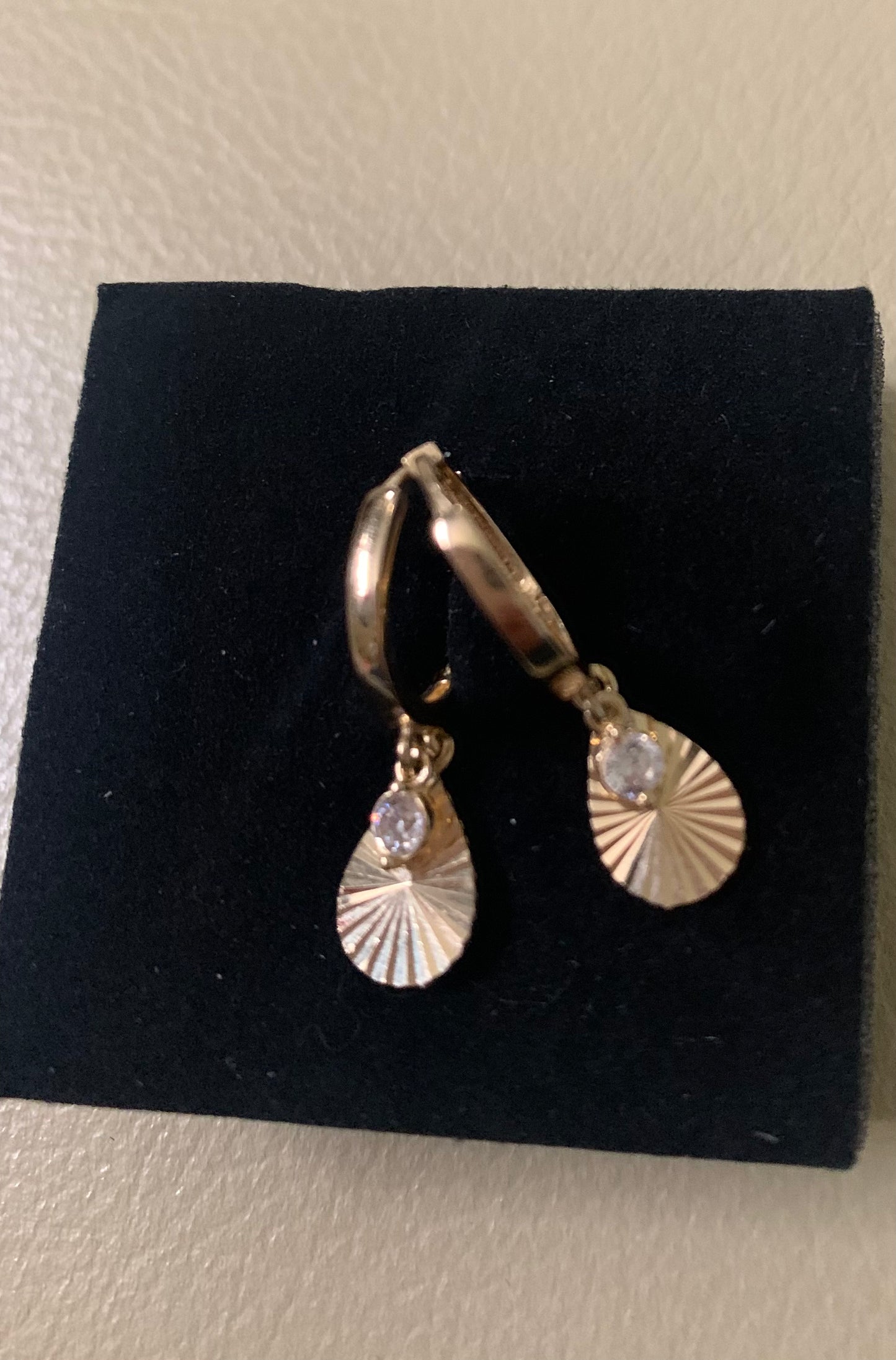 14kt Gold Girls Hoop Earrings with zirconia drop