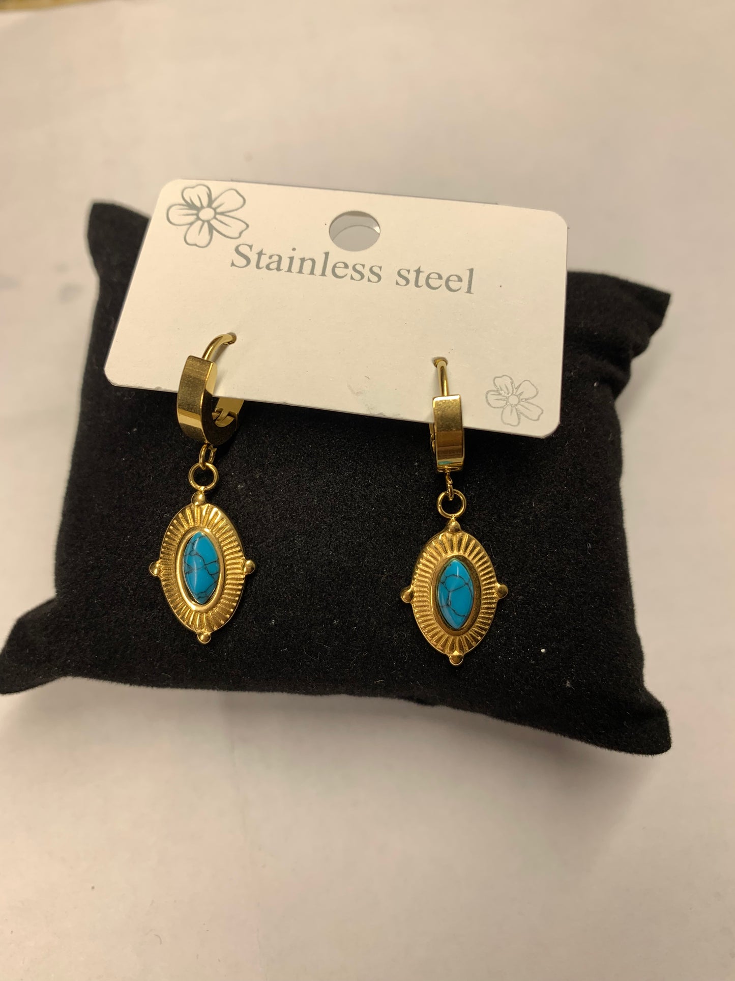 Stainless Steel Oval Turquoise Earring Clip on