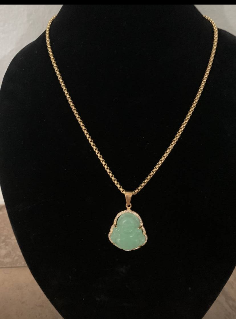 Stainless Steel Box Chain Necklace with Buddha Pendant