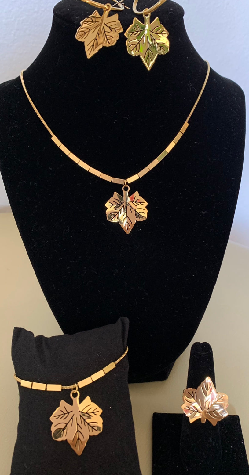 Stainless Steel Gold Plated Autumn Leaf 4pcs Set