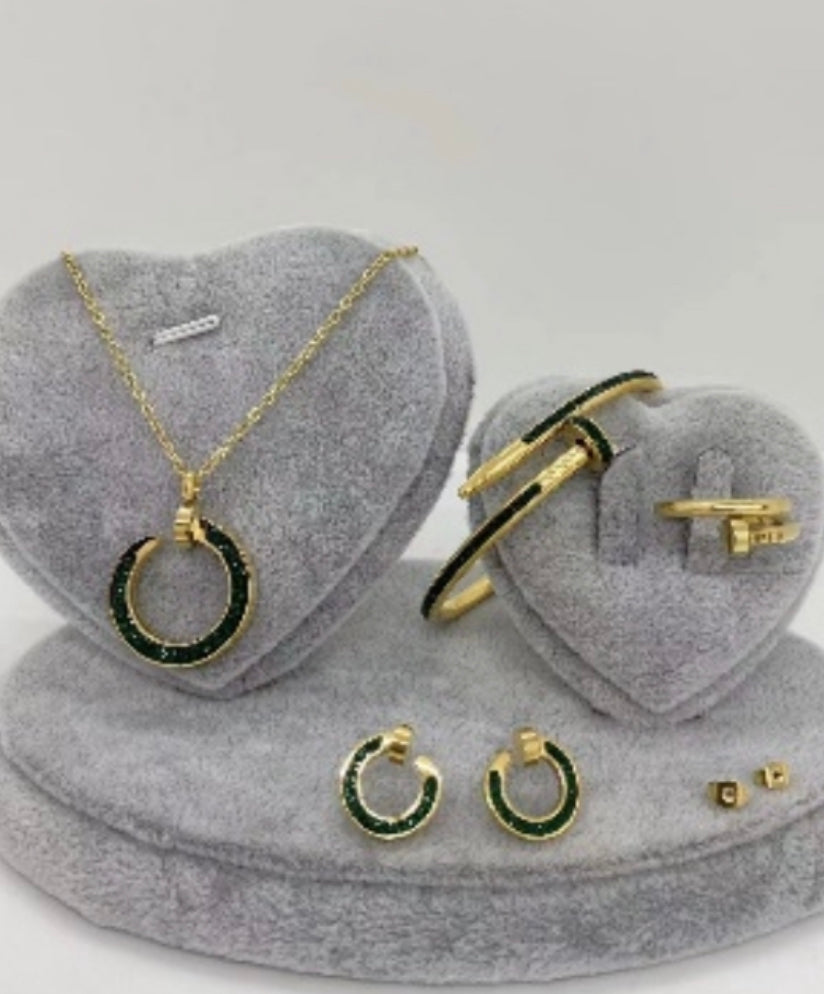 Nail Style Necklace, Bracelet, Earrings and Ring set