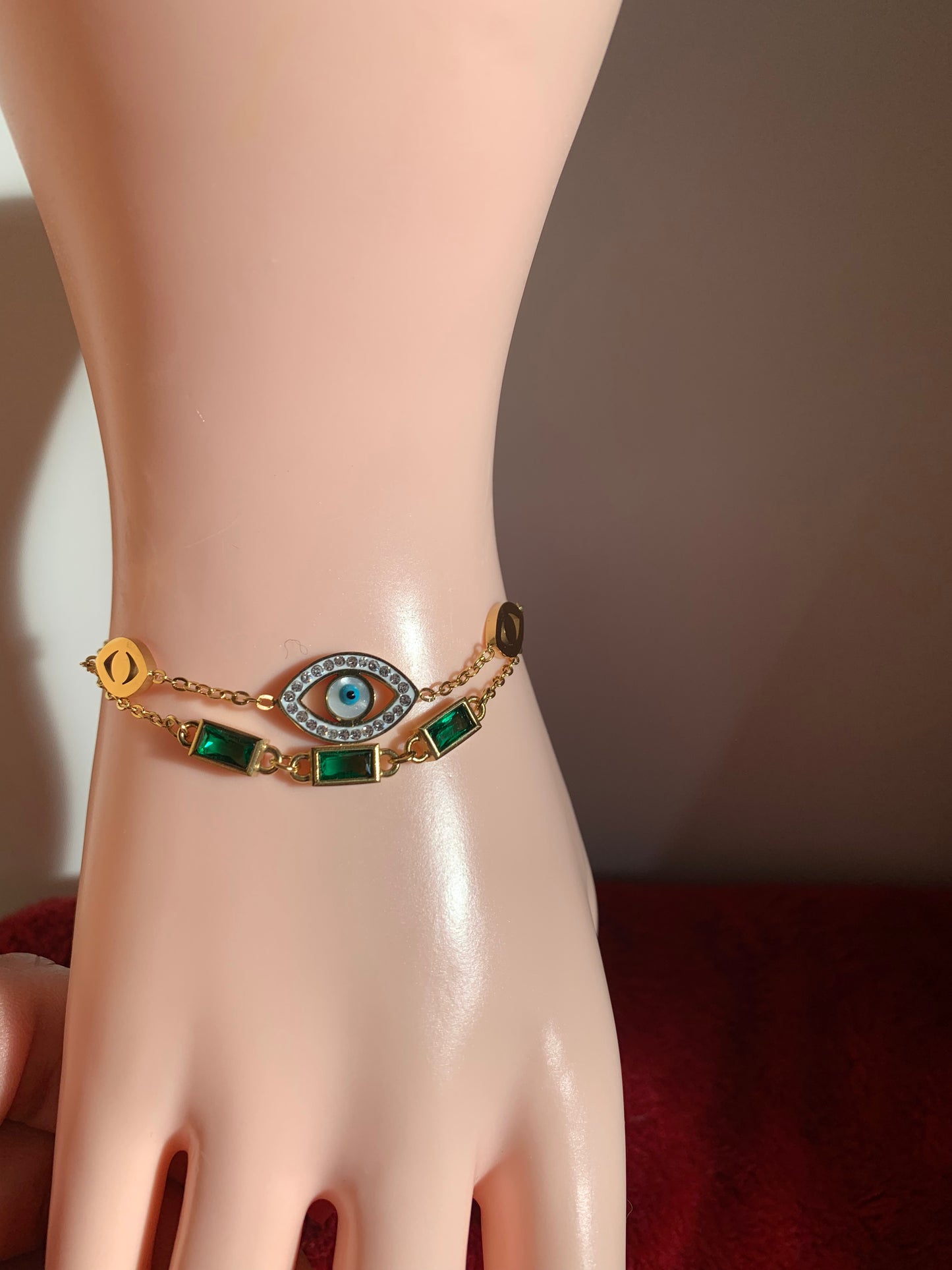 Evil Eye Double layer Green Bracelet