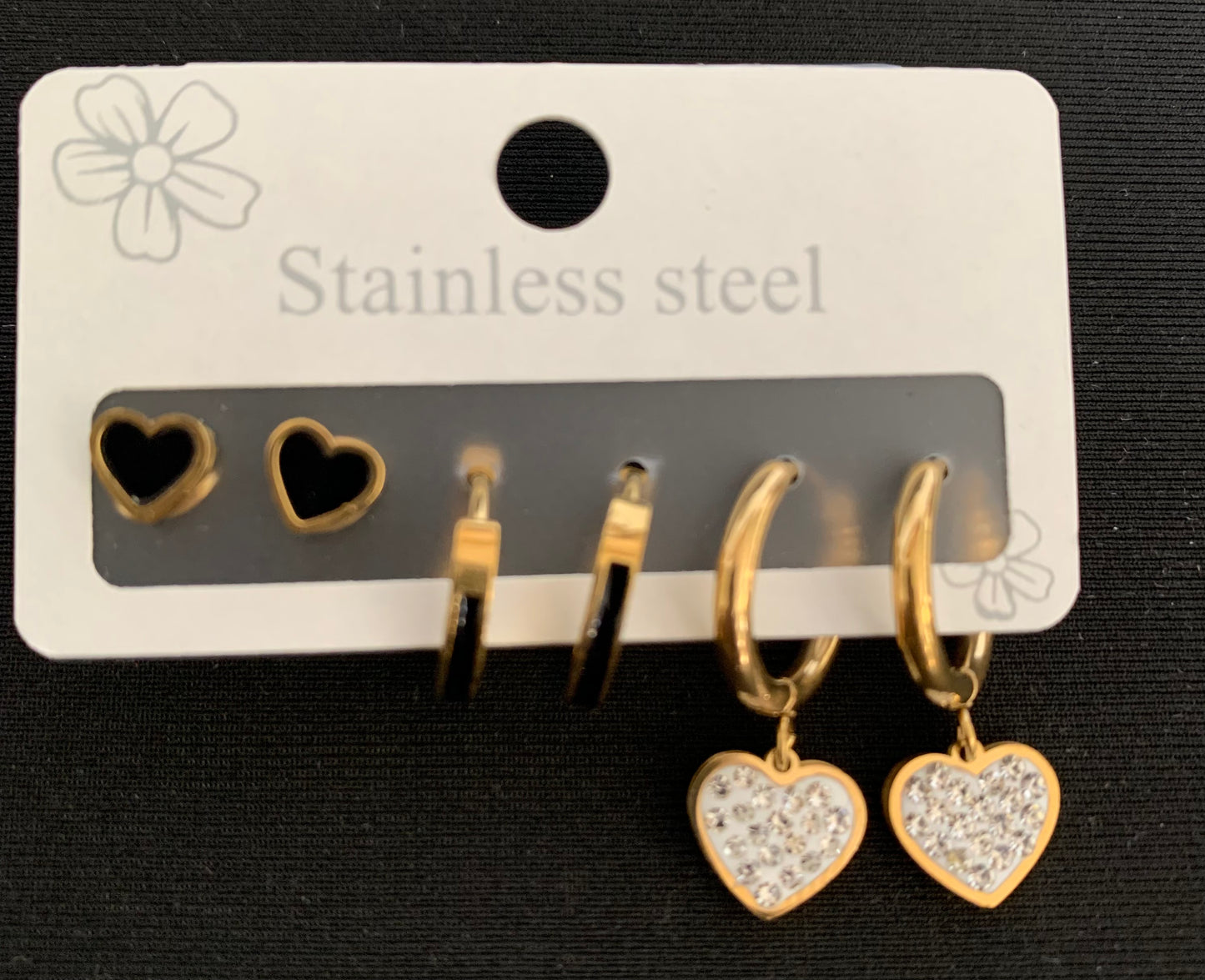 Stainless Steel Heart Drop Earrings set