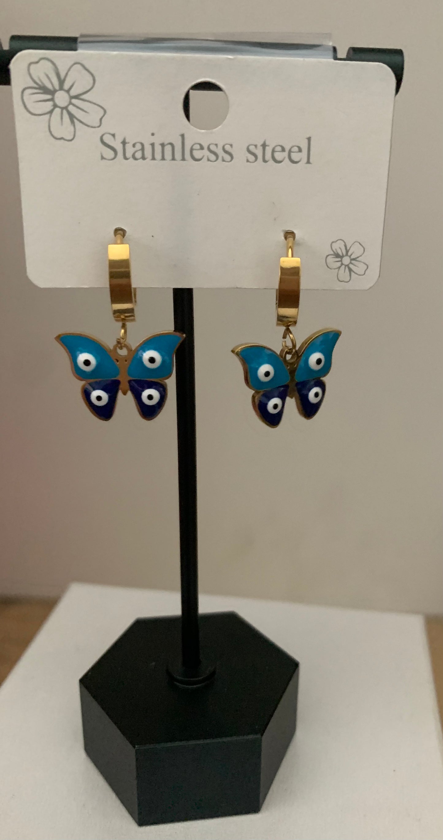 Stainless Steel Evil Eye Butterfly Drop Earrings