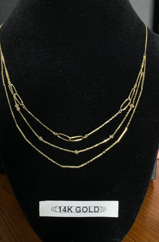 14K Gold Three Layered Necklace