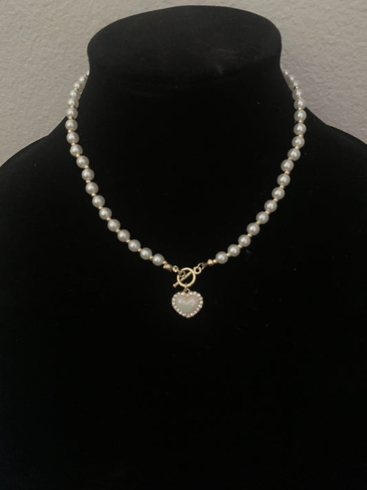 Heart Shaped Simulated Pearl Necklace