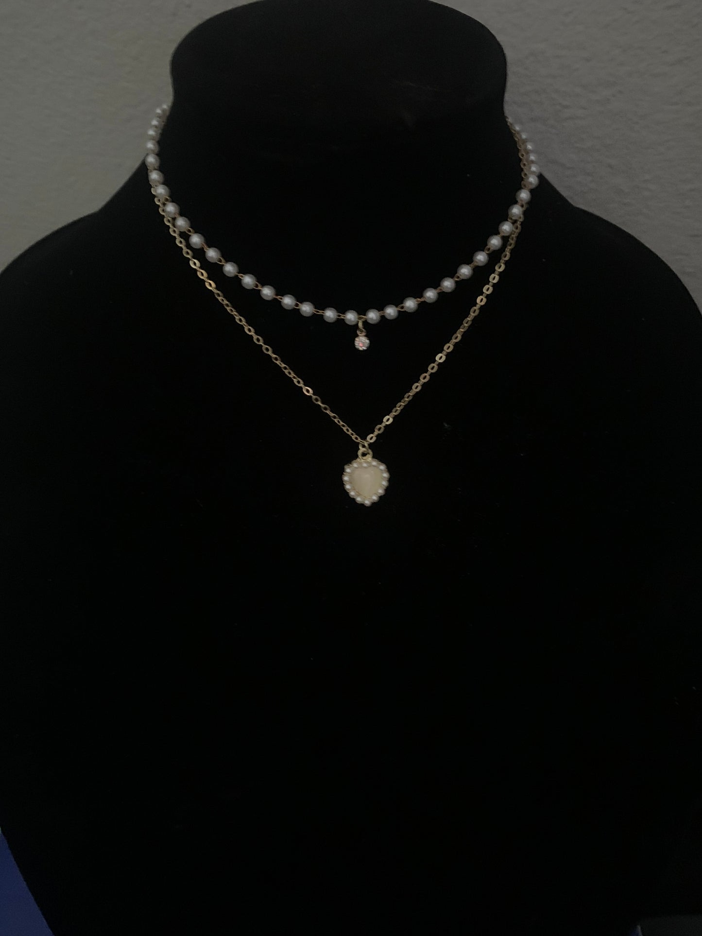 Choker Clavicle Imitation Pearl, Heart Pendant