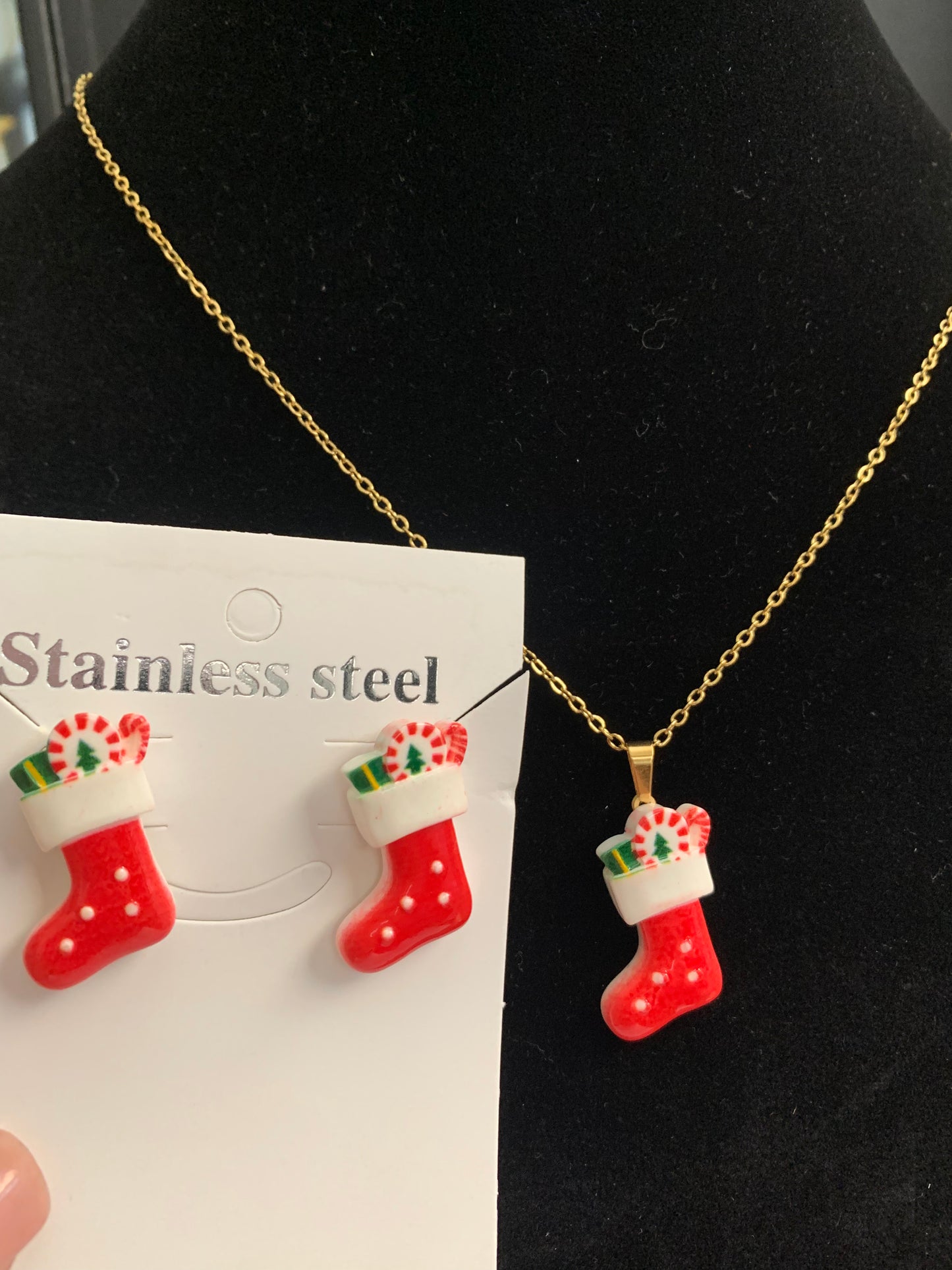 Christmas Sock Necklace and Earring Set High Quality Stainless Steel