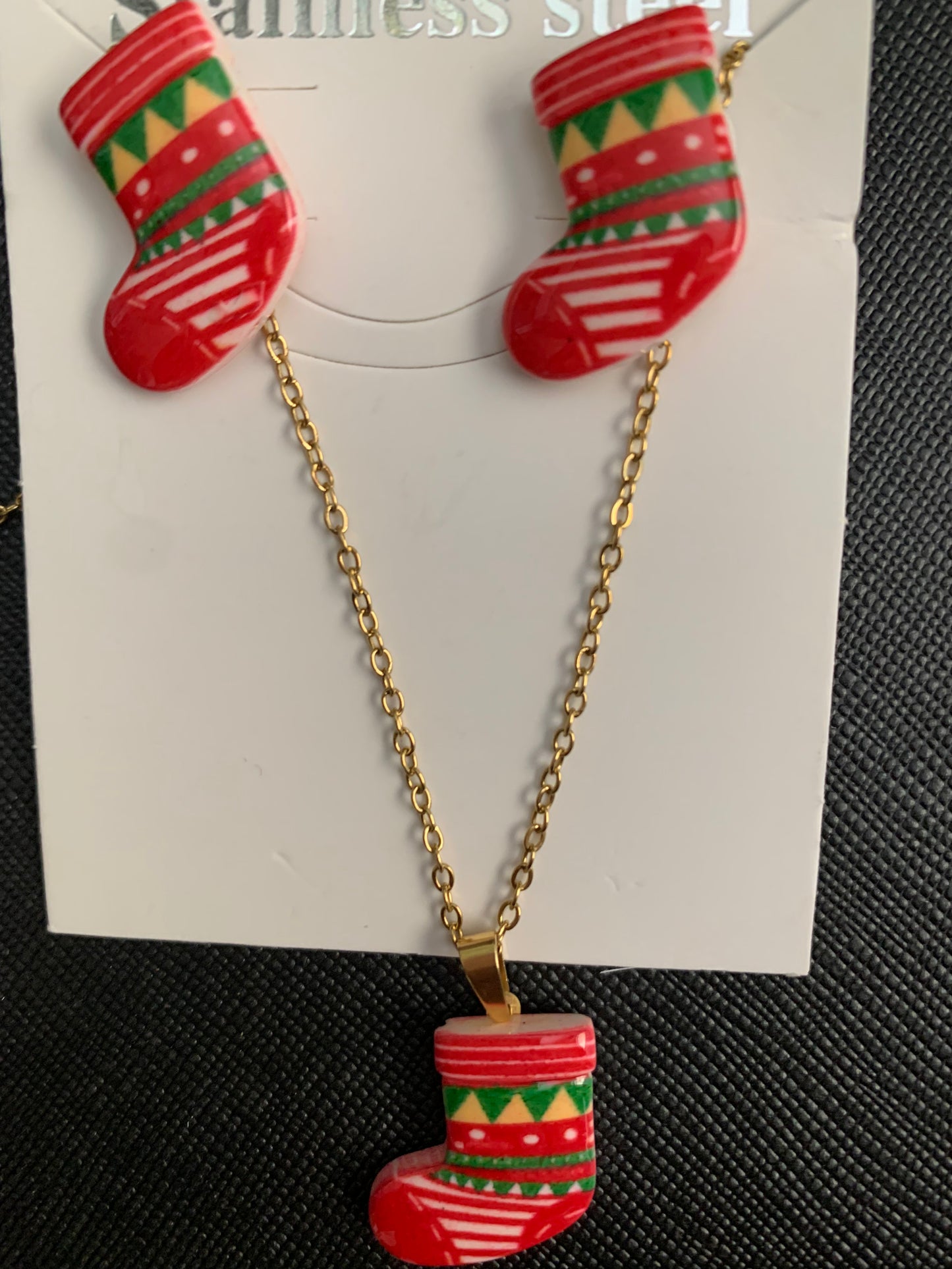 Christmas Sock Necklace and Earring Set High Quality Stainless Steel