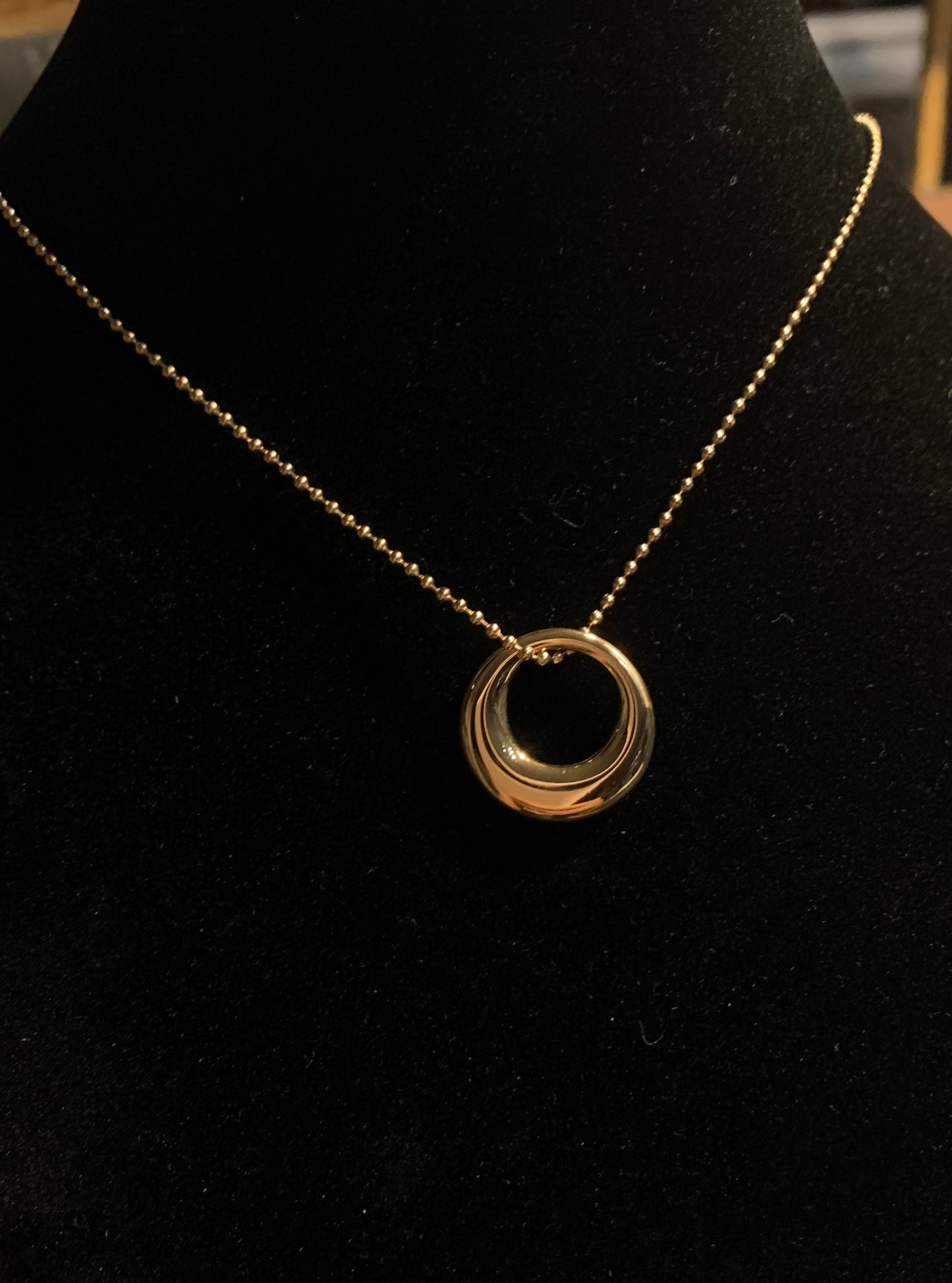 Ball Chain Link Necklace With Circular Pendant