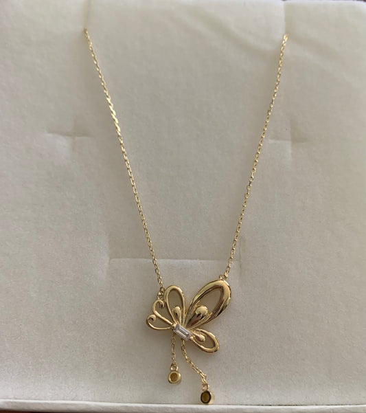 14k Real Gold Butterfly Style Pendant