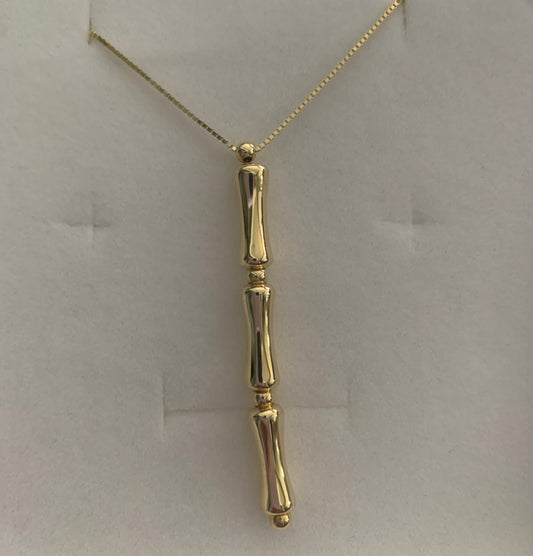 14k Real Gold Bamboo Bar Necklace Pendant