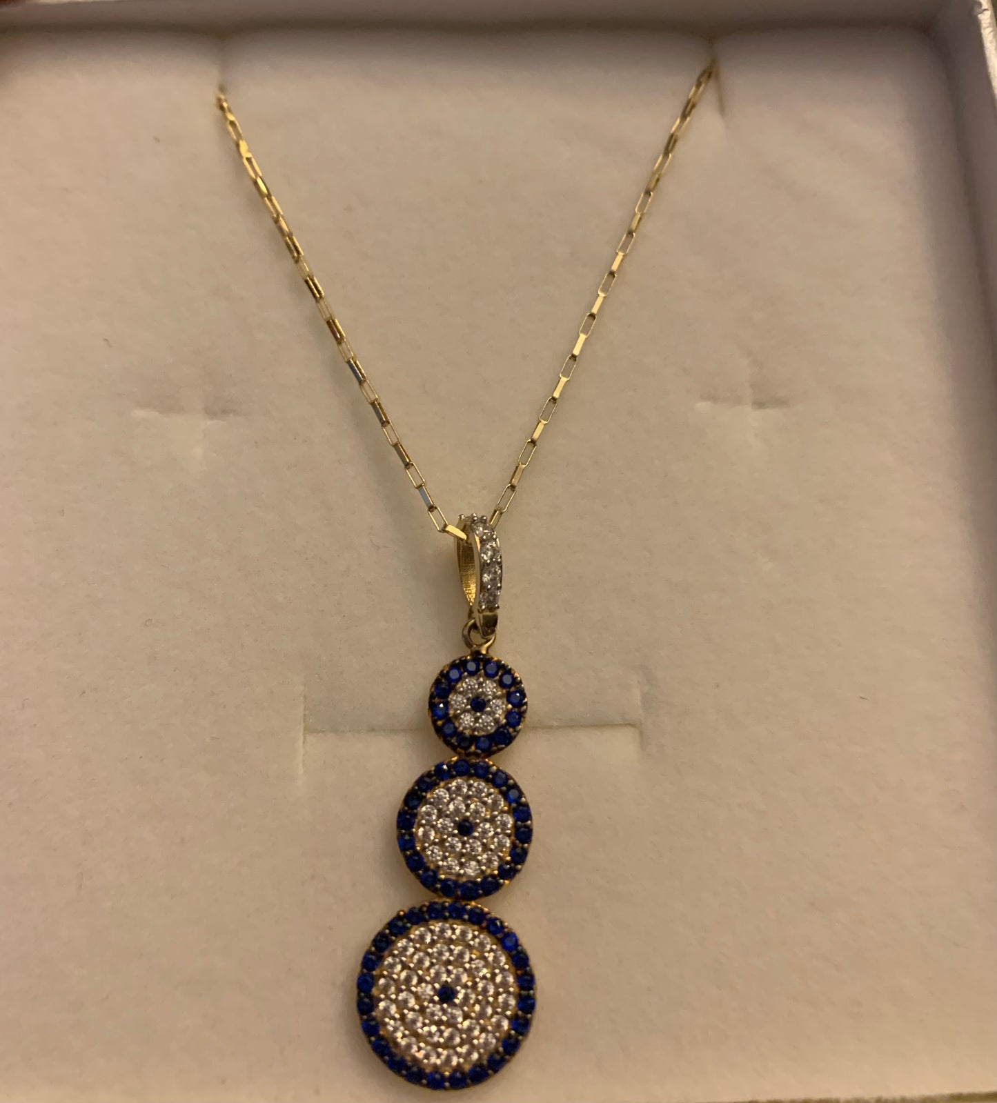 14k Gold Three Evil eye Pendant Necklace