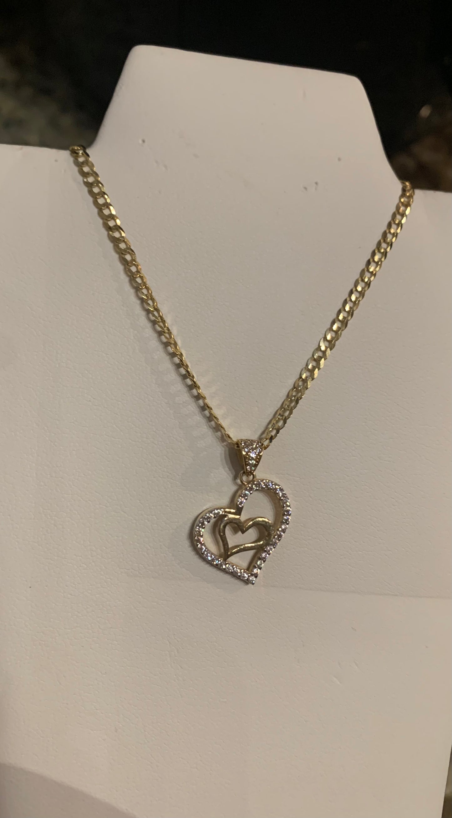 14K Gold Double Heart Zircon Pendant Necklace