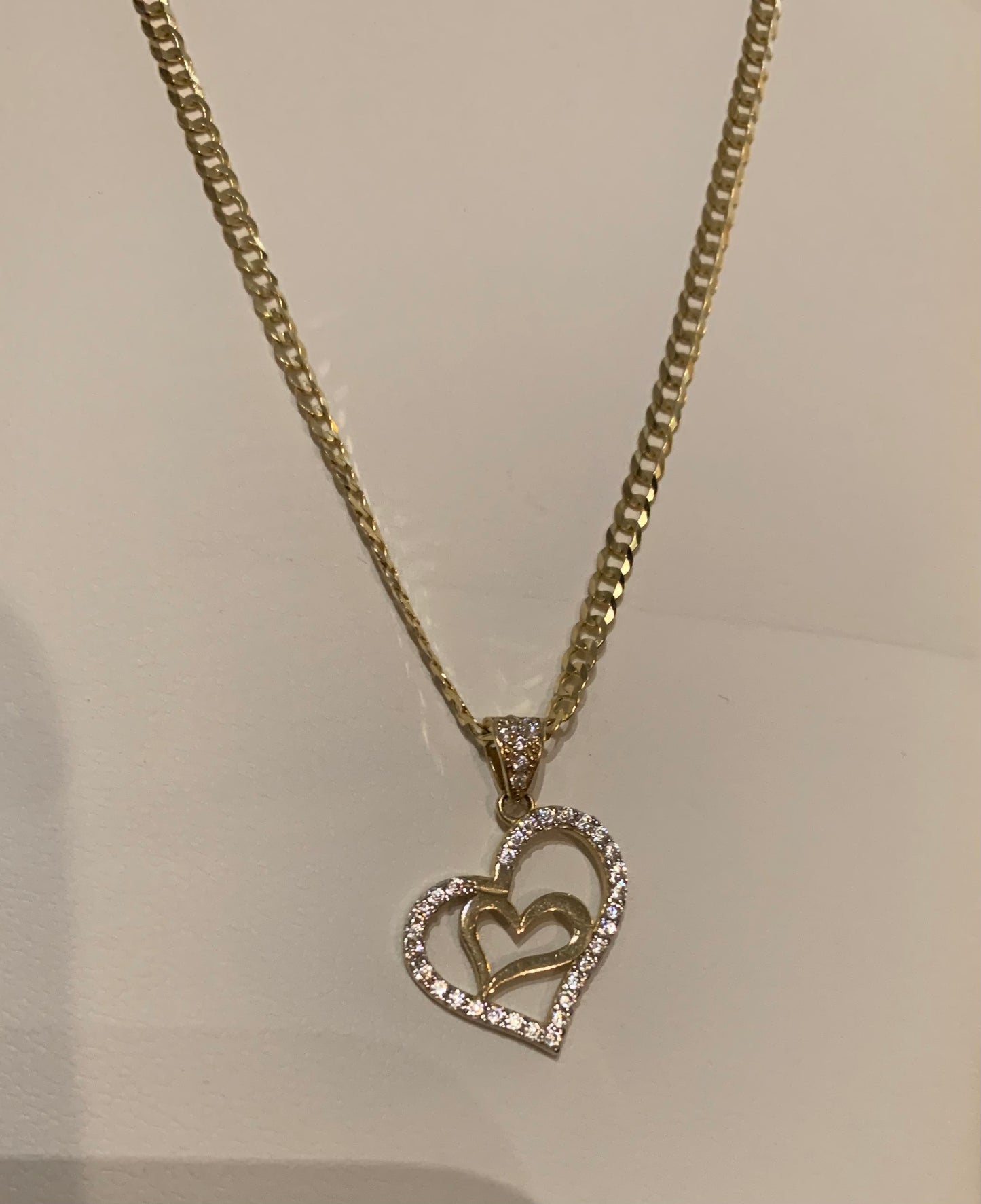 14K Gold Double Heart Zircon Pendant Necklace