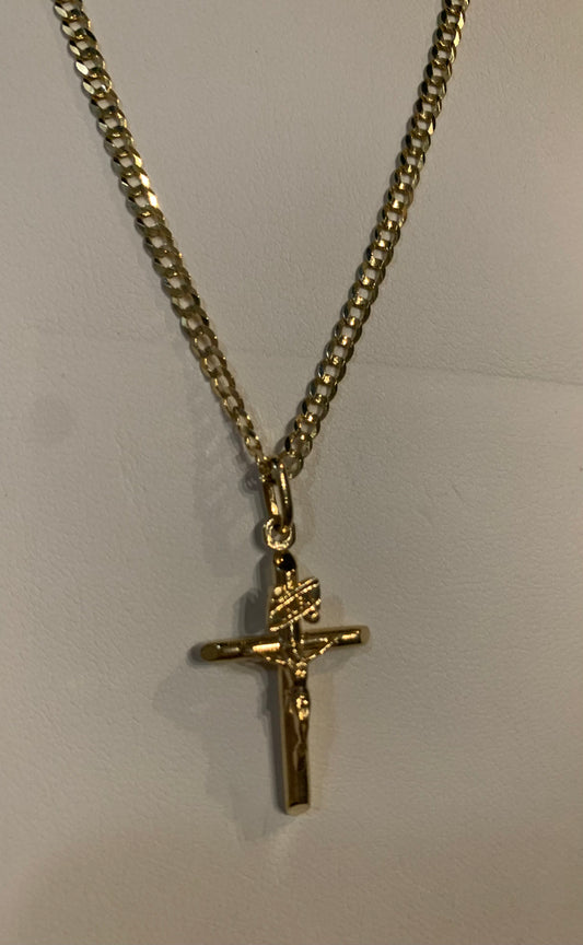 14k Gold Crucifix Pendant with necklace