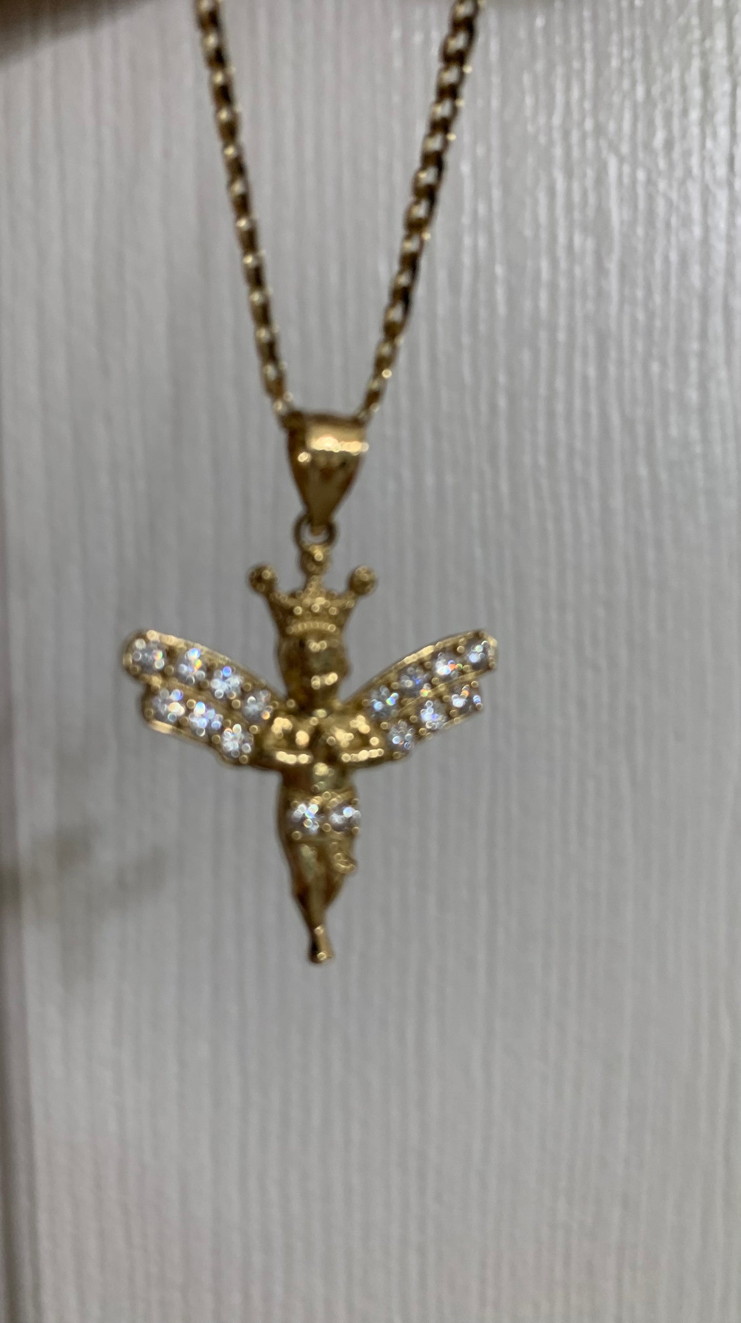 14k gold Crown Angel Cubic Zirconia Pendant and Cuban Chain