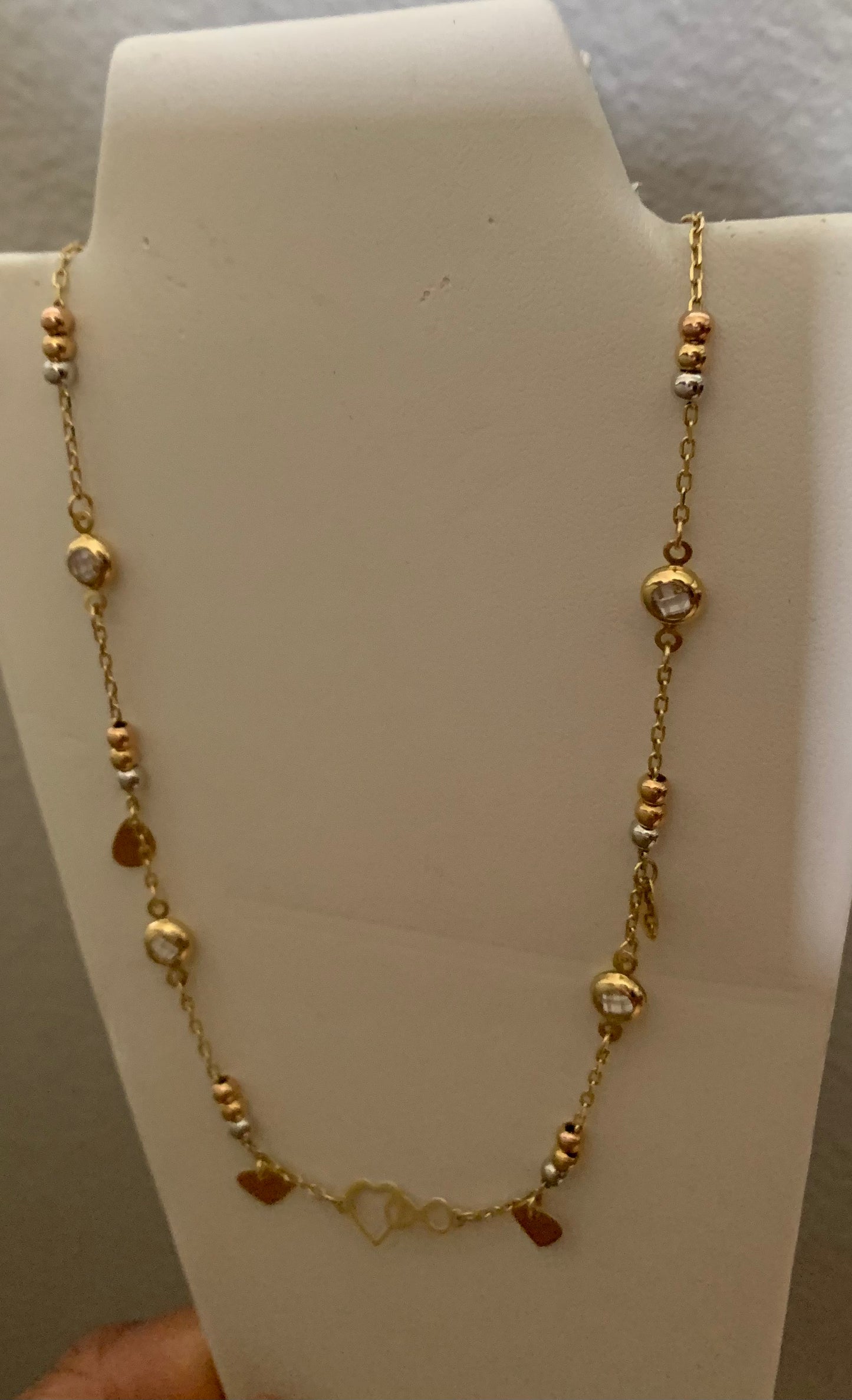 14k Gold Balls Heart and Crystal Necklace and Bracelet Set