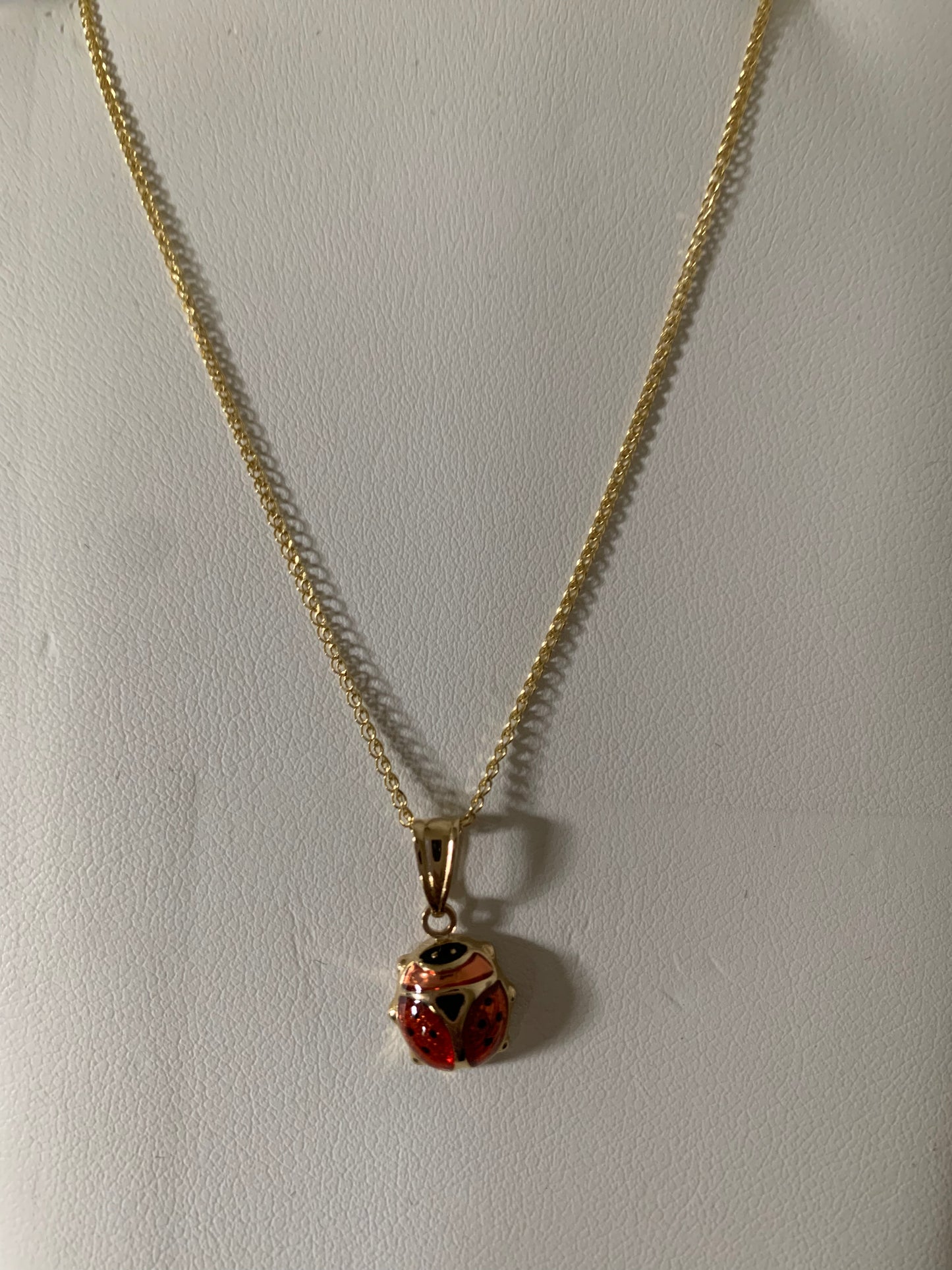 14k Gold Enameled Ladybug Pendant Necklace