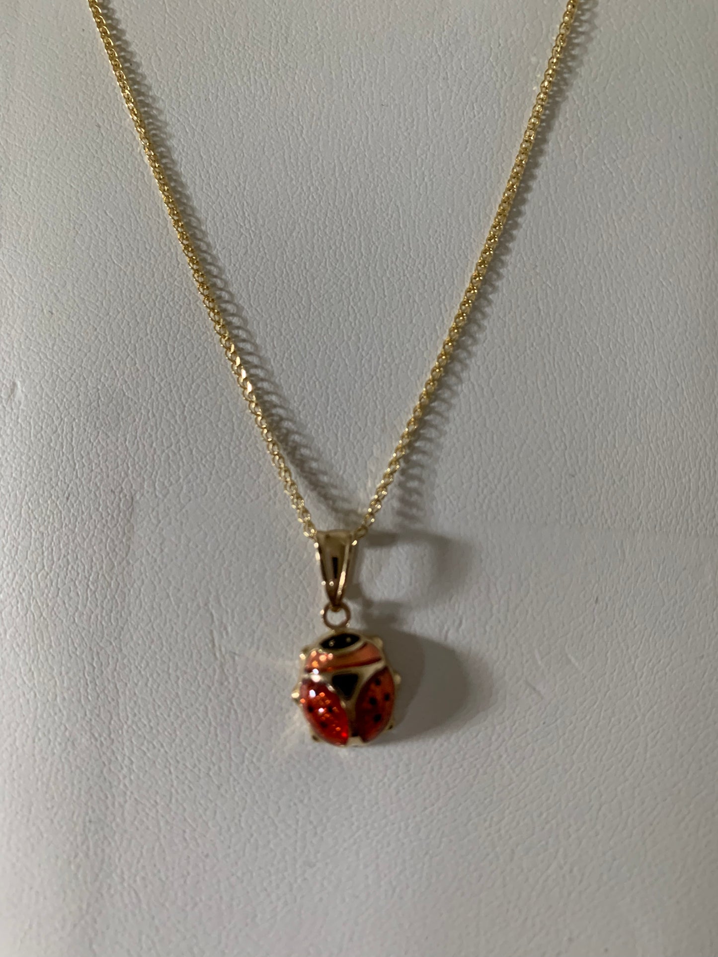 14k Gold Enameled Ladybug Pendant Necklace