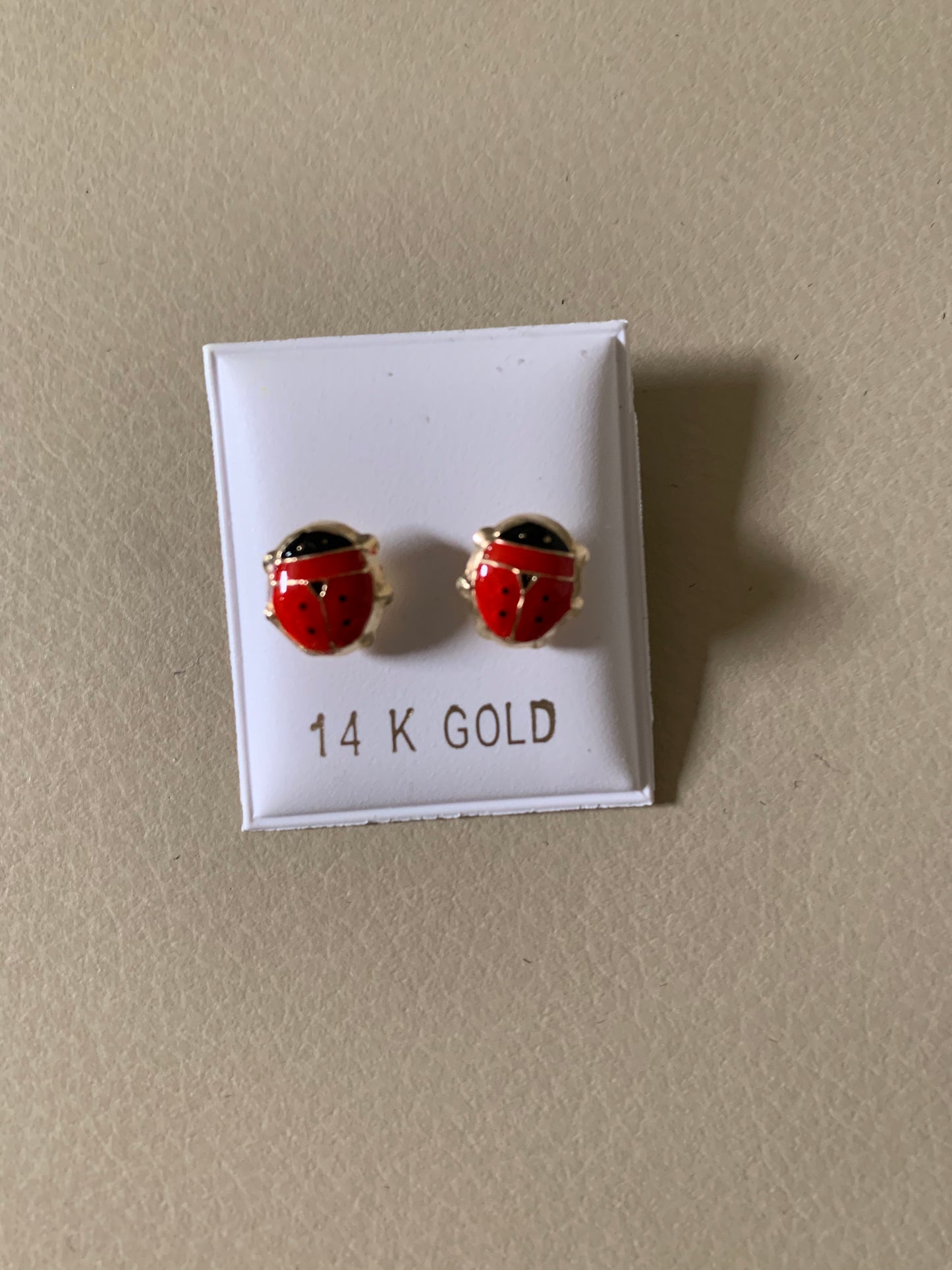 14k Gold Enameled Ladybug  Earring