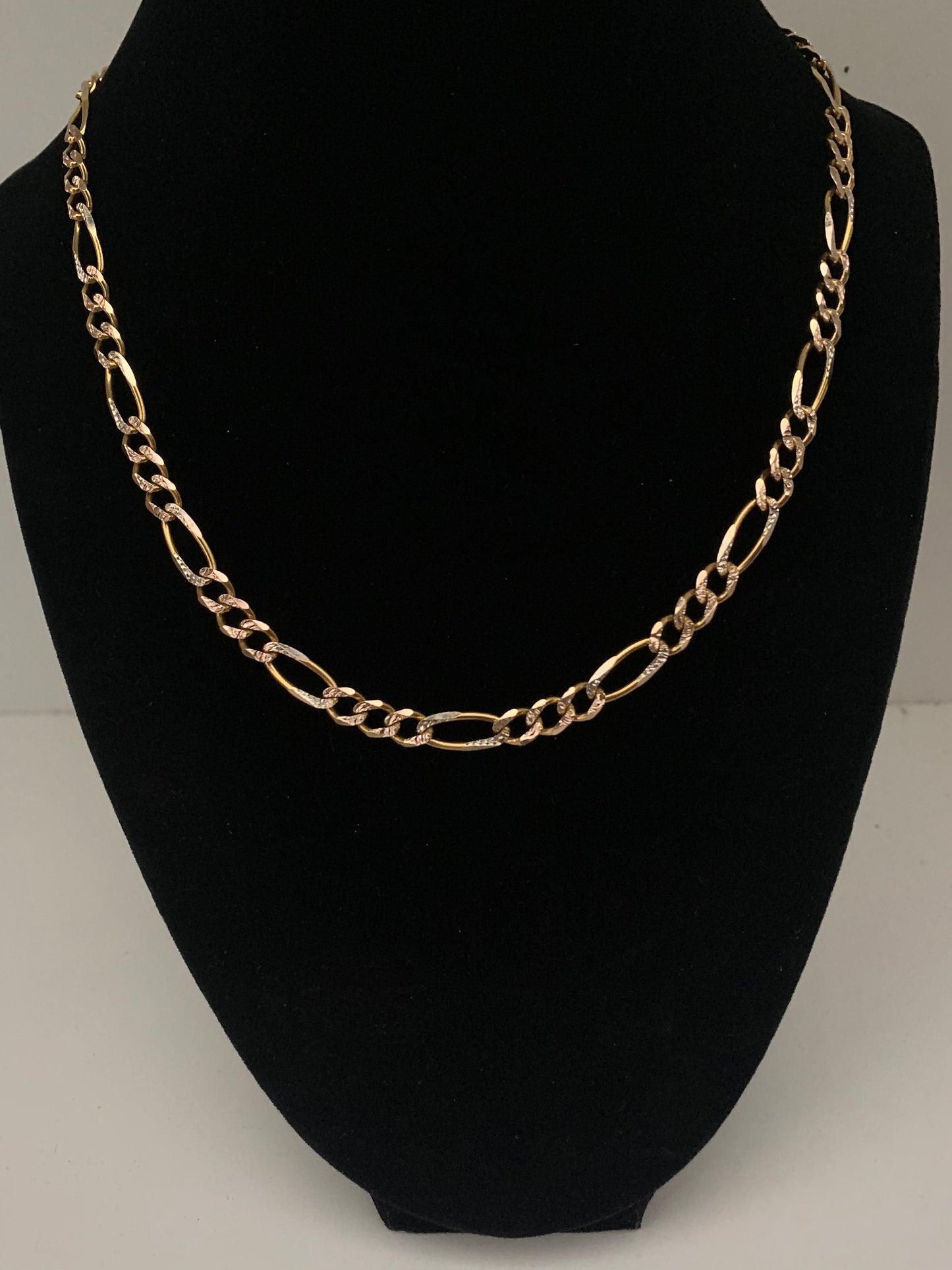 14k Solid Gold Figaro Chain Necklace  20"L