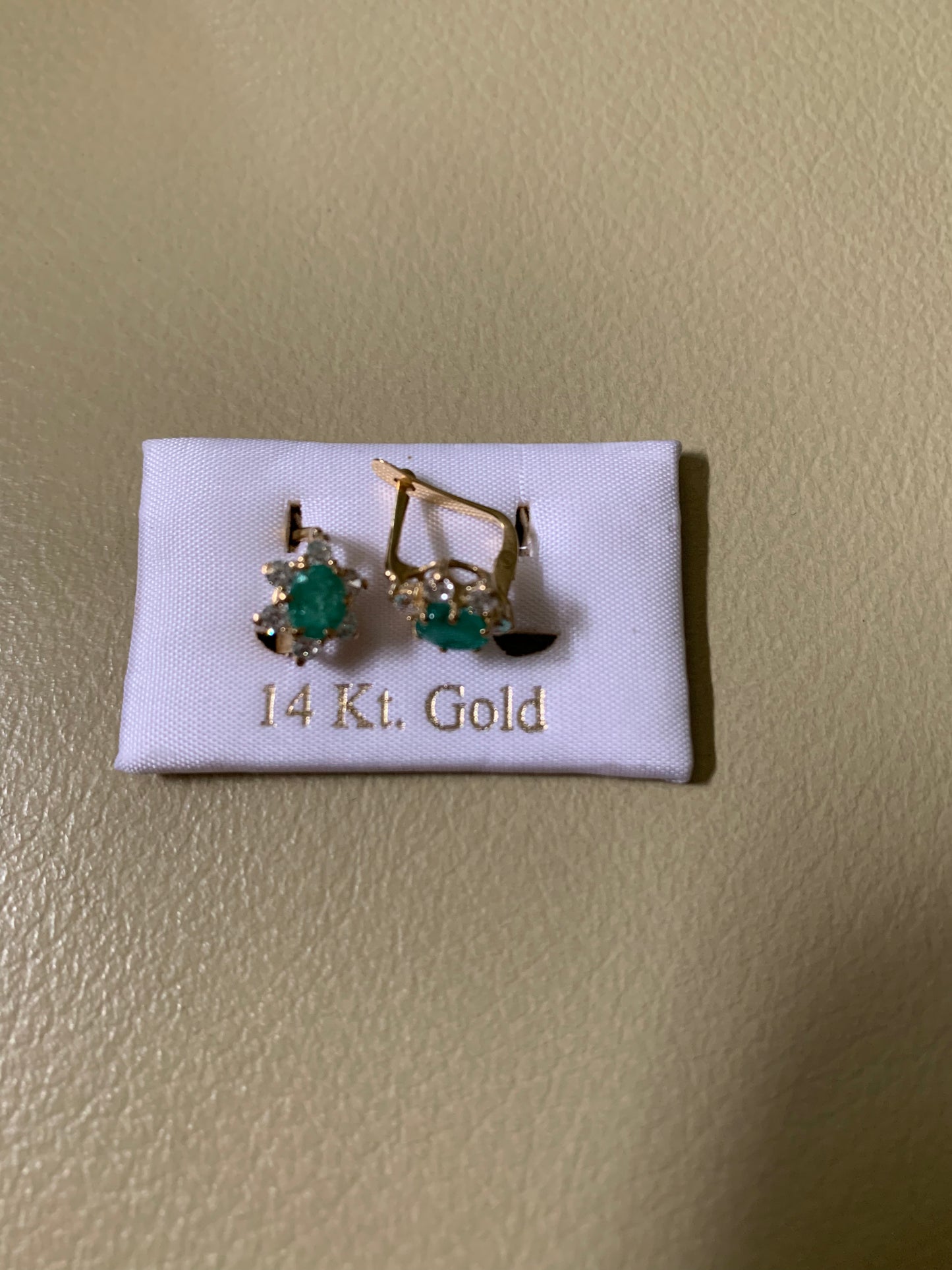 14kt solid gold Green And White Zircon Latch Back Earrings for girl