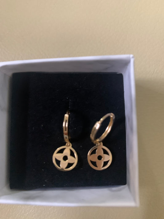 14kt Gold Circle Drop Girls Hoop Earrings