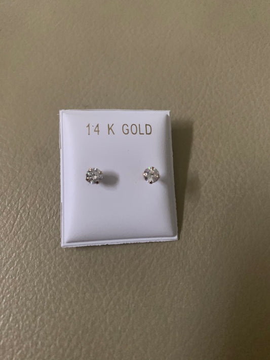 14kt 3mm Cubic Zirconia Stud Screw back Earring