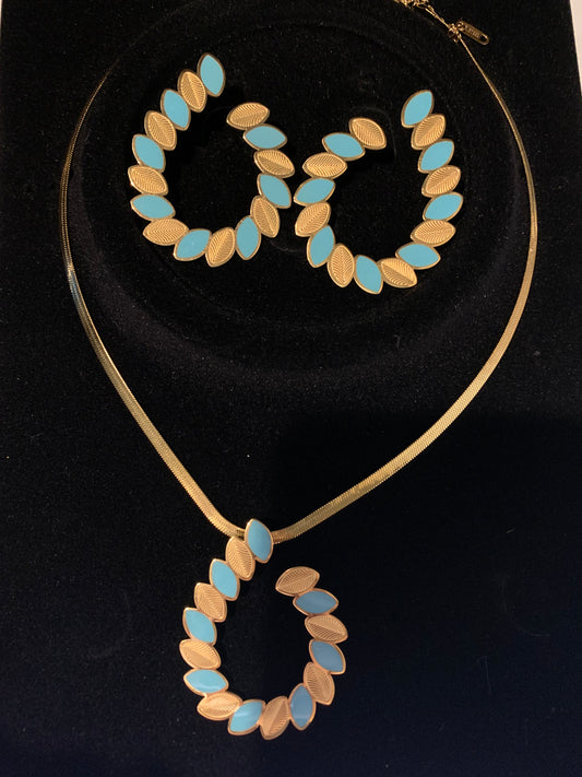 Stainless Steel Turquois Necklace and Earring Set