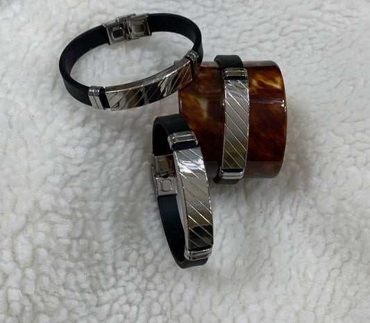 Stainless Steel/Leather Combination  for man and women Classic Bracelet