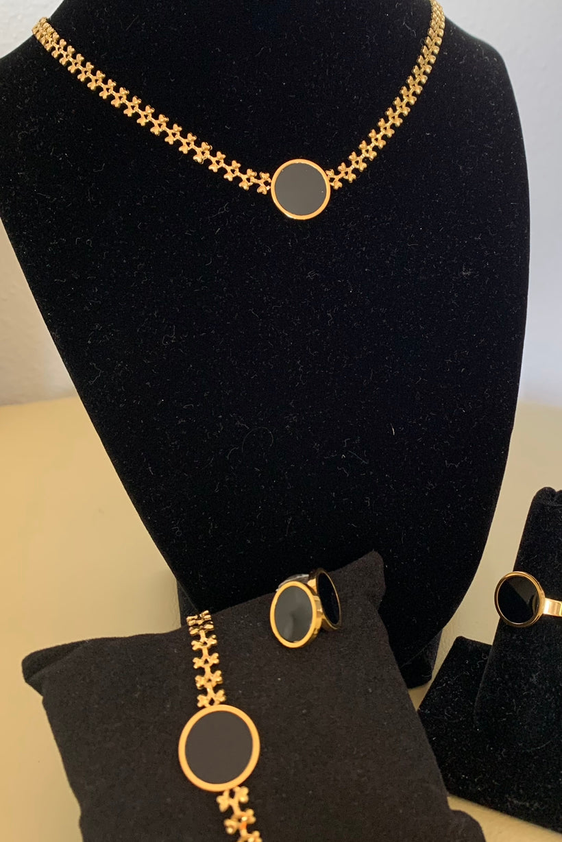 Black Circle necklace, Bracelet and Earrings Set