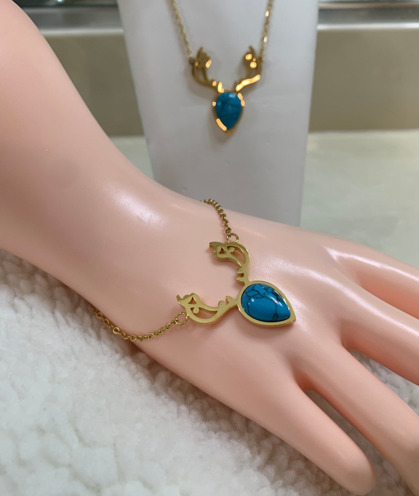 Deer Shape Necklace and Bracelet Set Blue