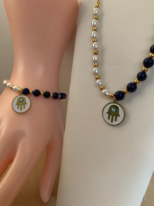 Evil Eye Necklace And Bracelet Set