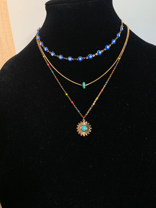 Evil Eye Three Layered necklace  Multicolor