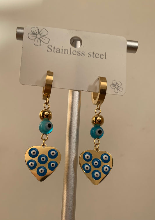 Evil Eye Heart Drop Earrings