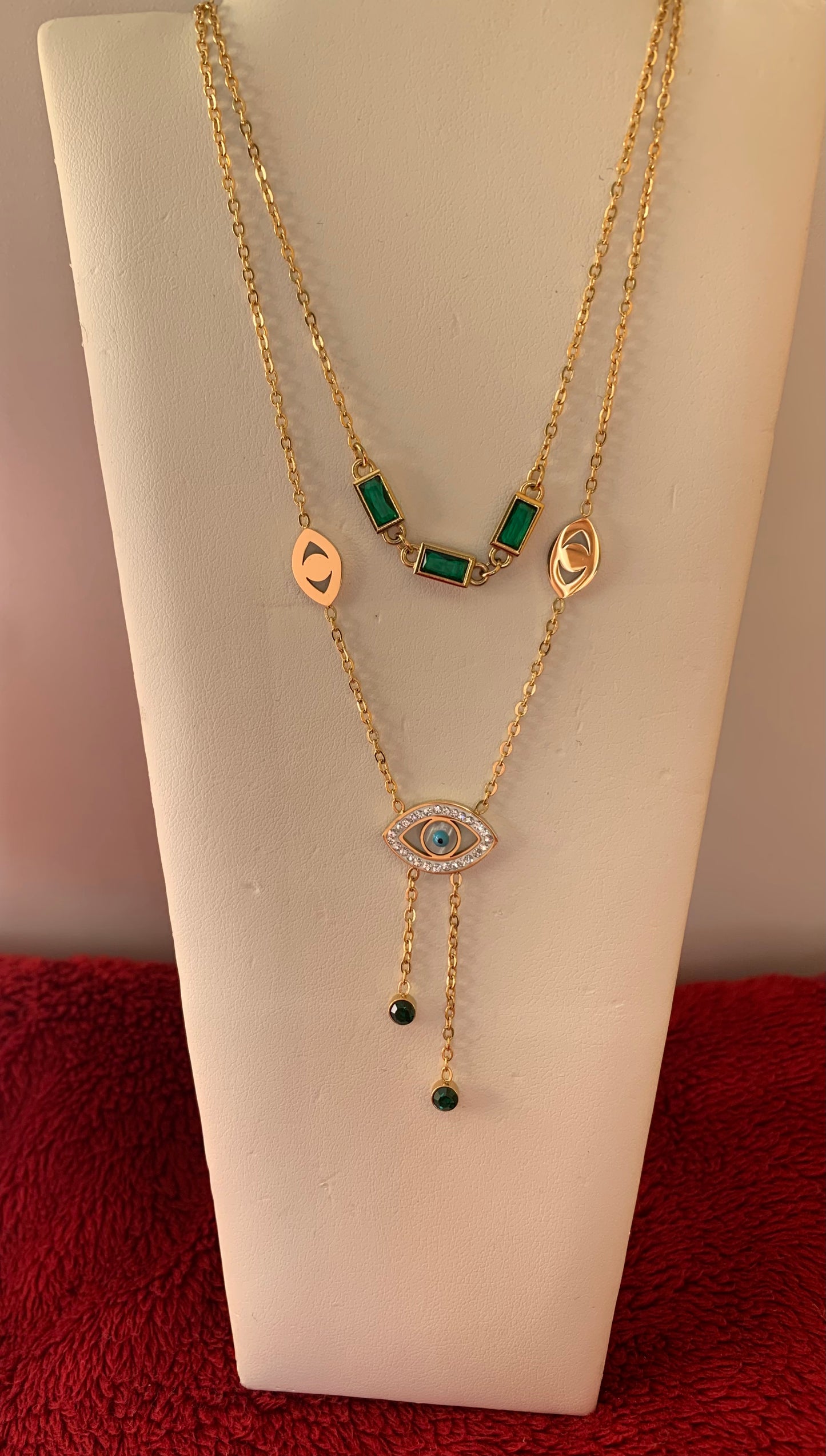 Evil Eye Double Layer Green Necklace