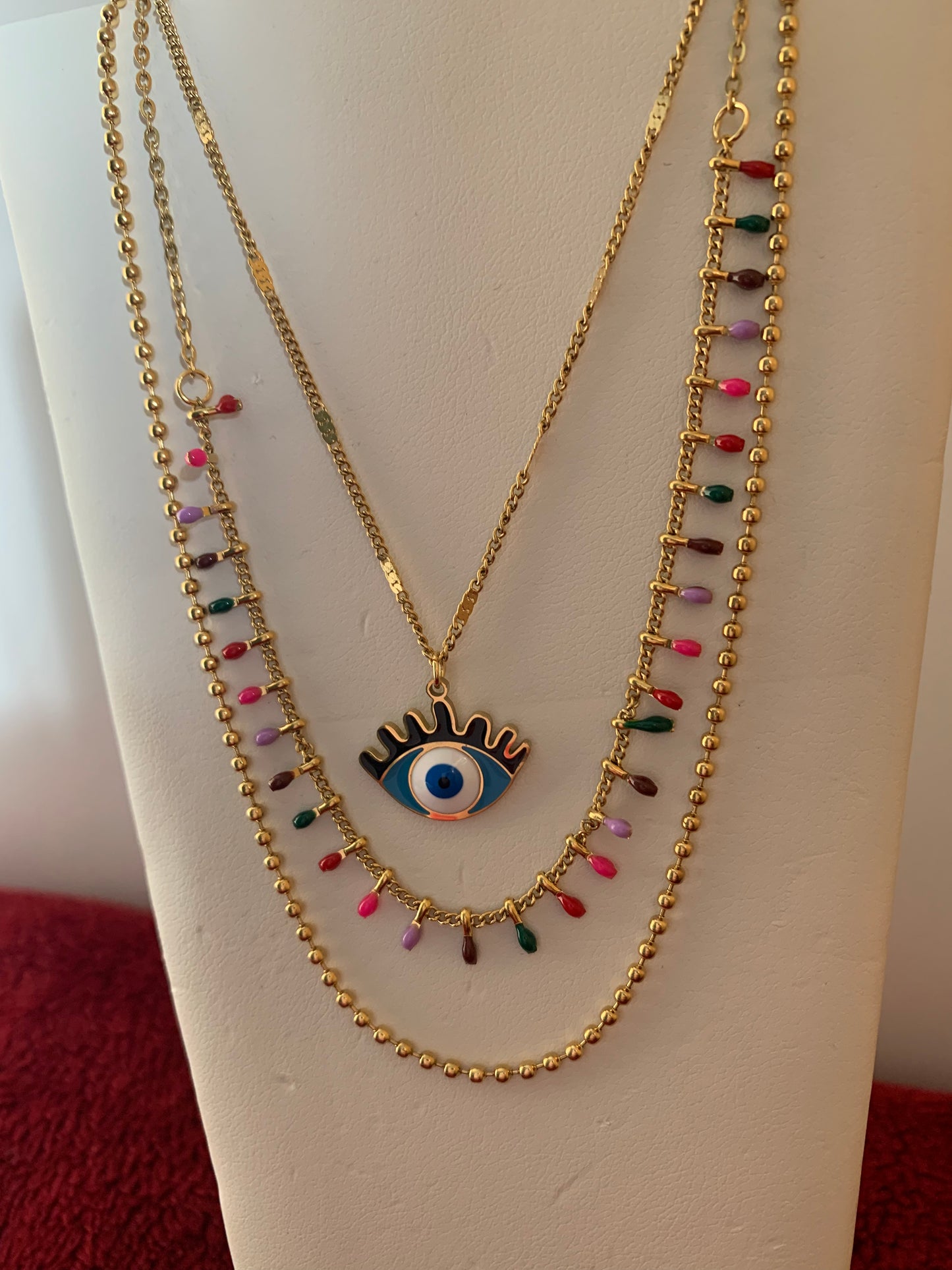 Evil Eye Three Layer Necklace Multicolor