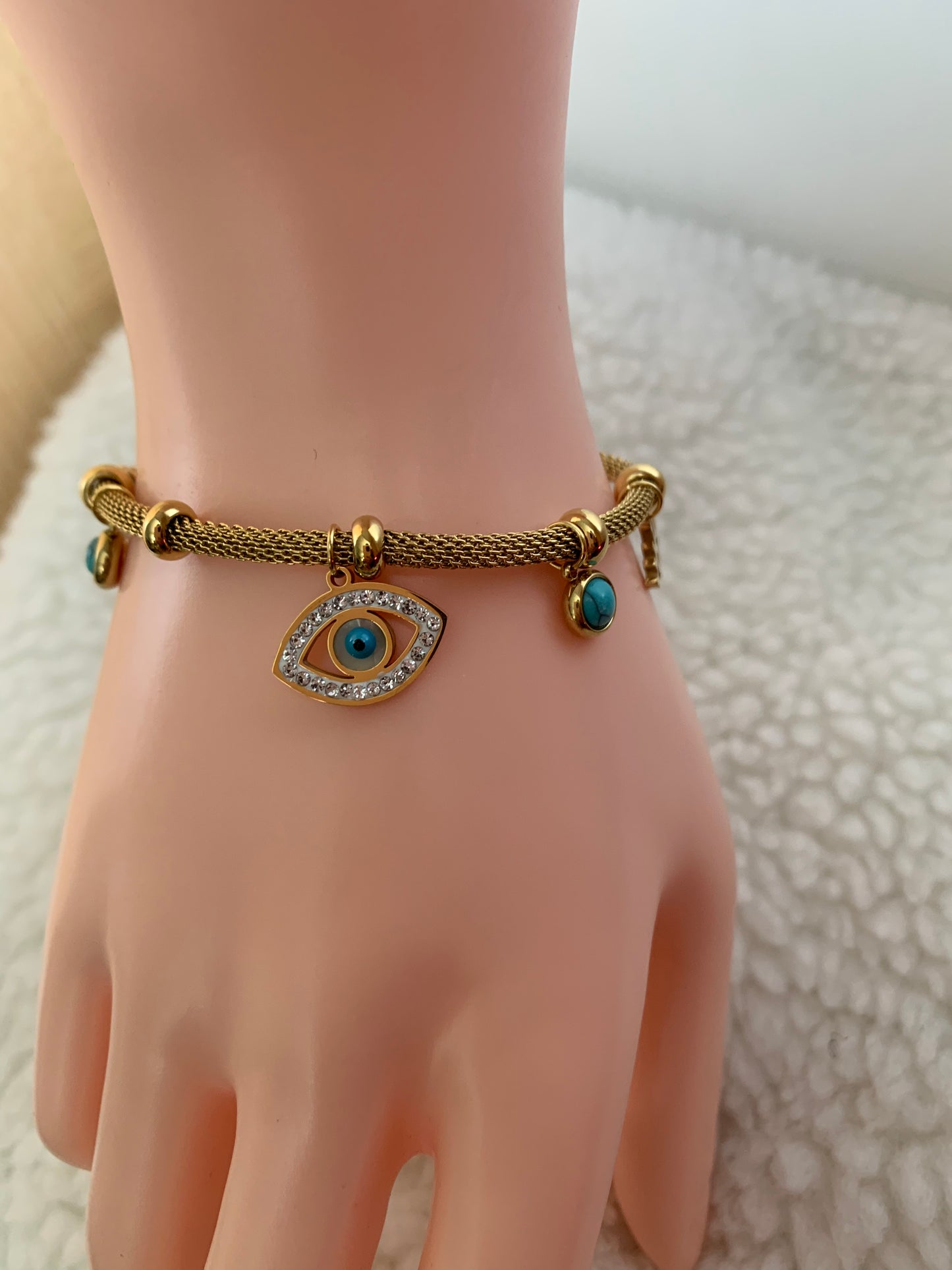 Evil Eye Charms Bracelet Gold Plated Stainless Steel