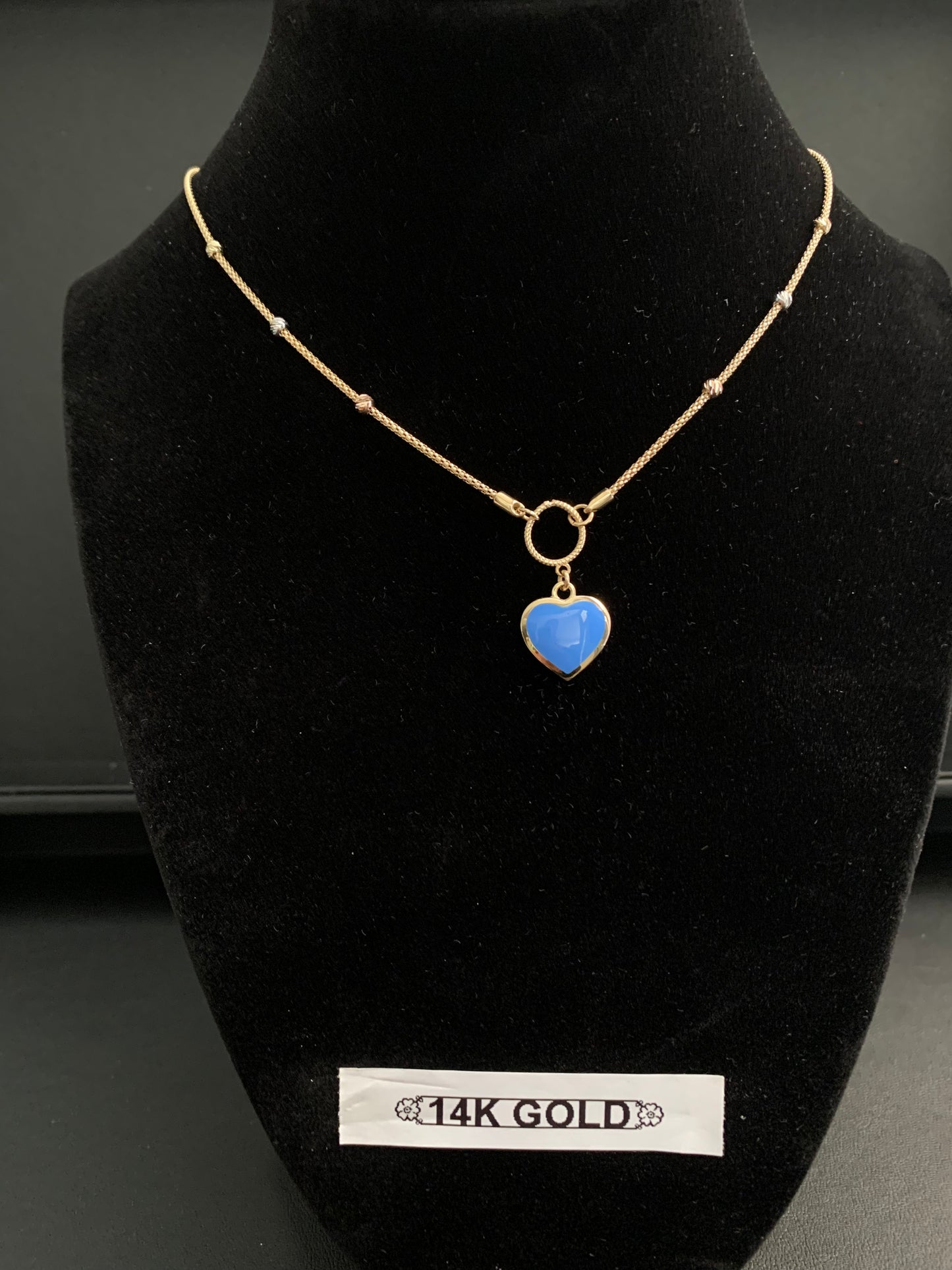 14k Gold Blue Heart Pendant