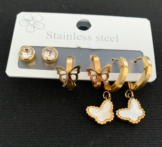 Stainless Steel Butterfly Earrings set