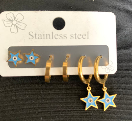 Stainless Steel  Star Evil Eye Earrings set