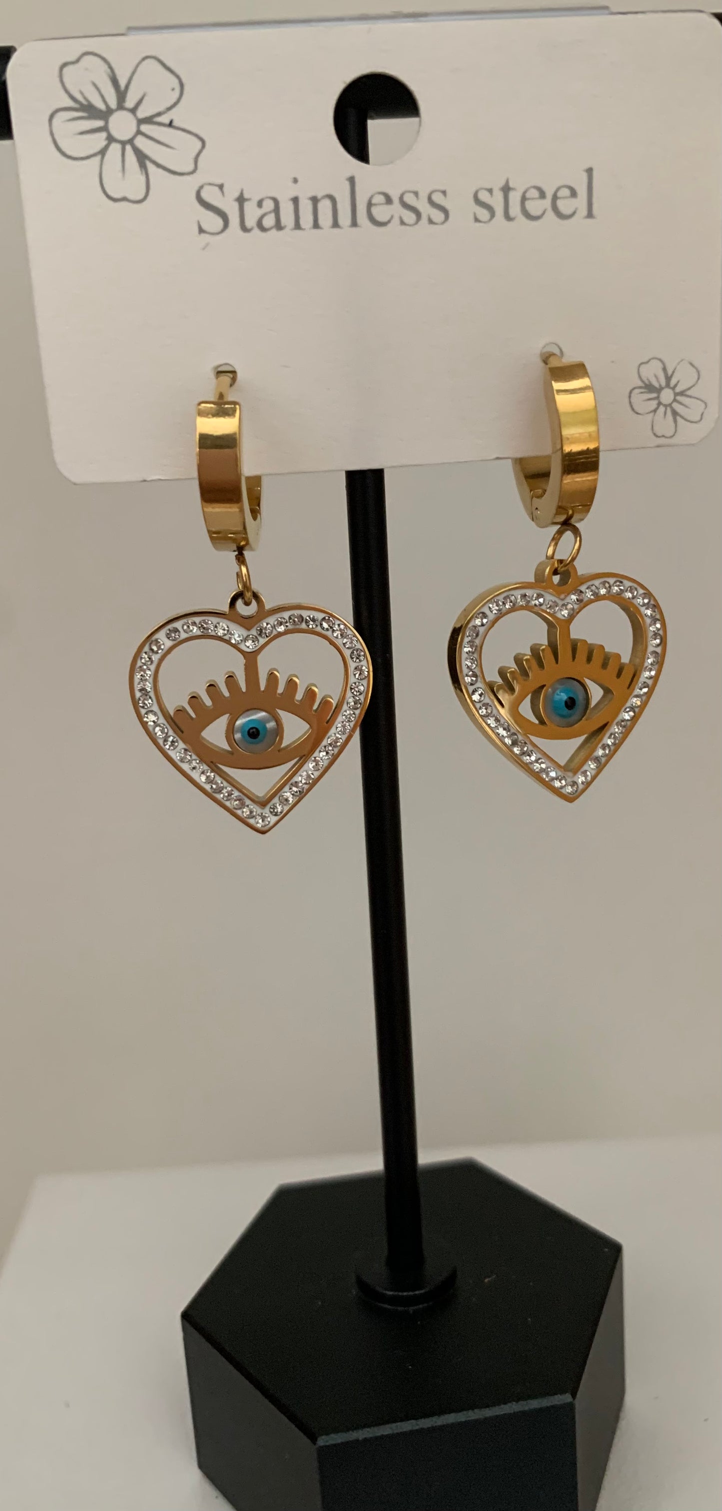 Stainless Steel Evil Eyes Earrings Heart Shape