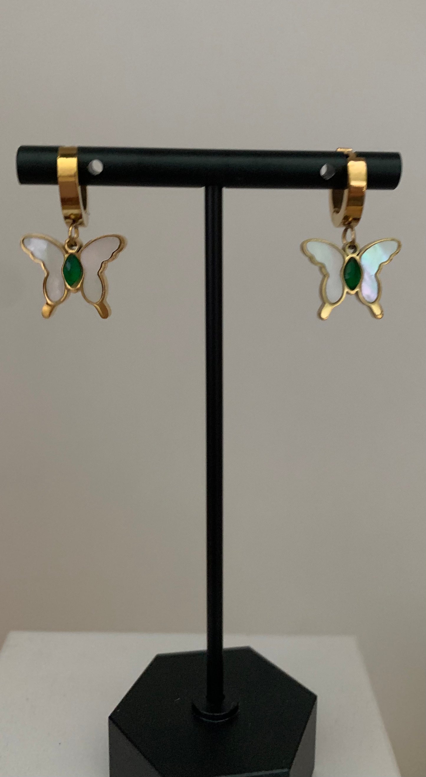 Stainless Steel & shell Shaped Butterfly Drop Earrings