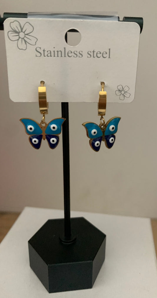 Stainless Steel Evil Eye Butterfly Drop  Earrings