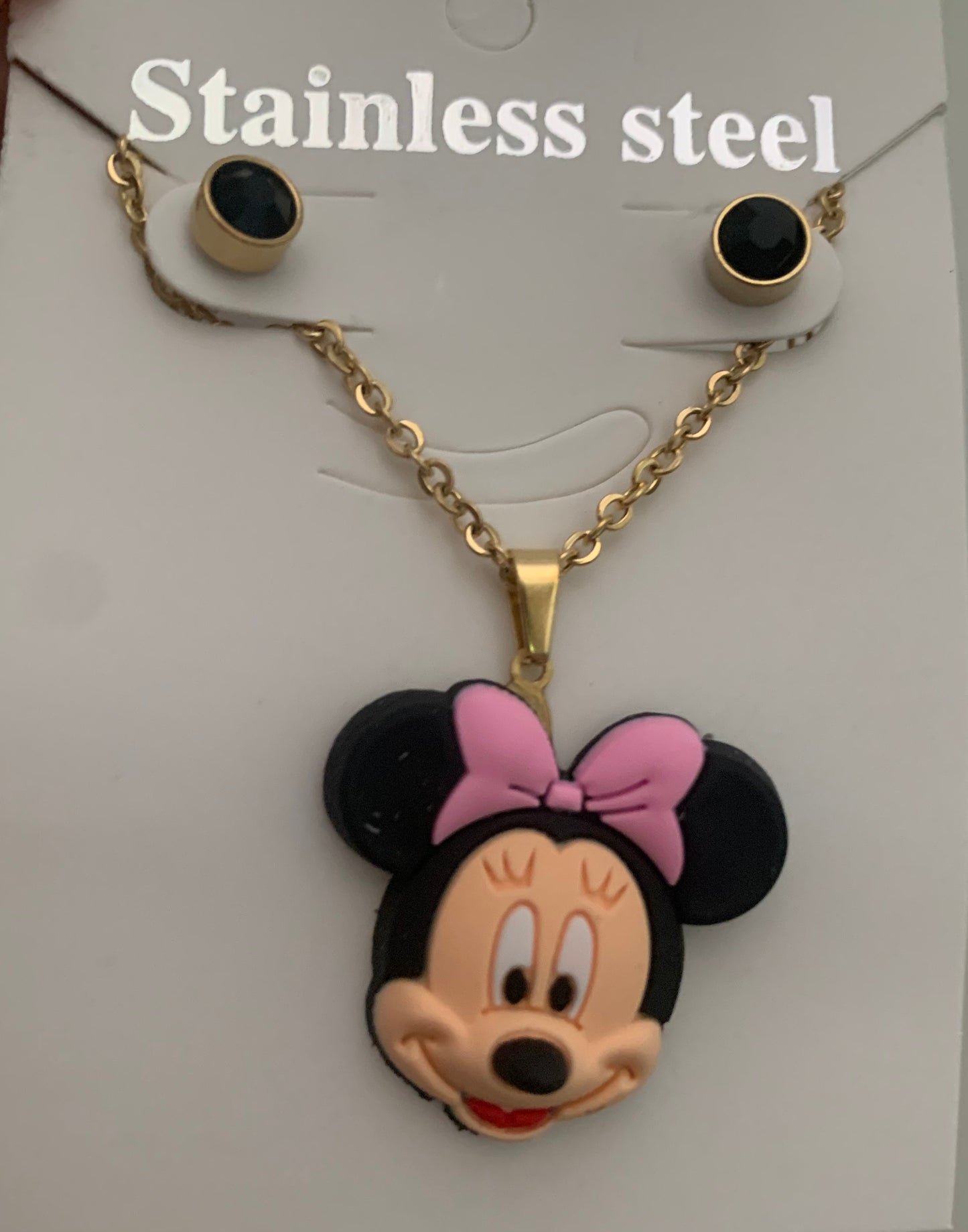 Girl Mouse Necklace and Earring  Set Stainless Steel