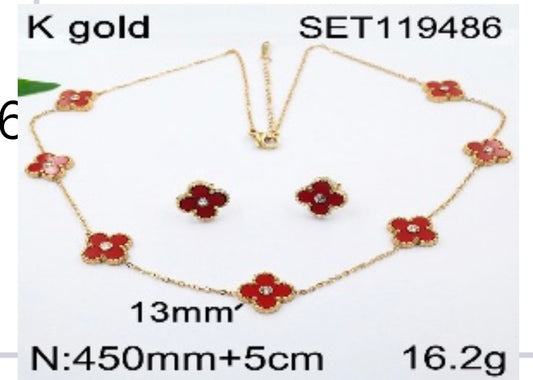 Four Leaf Clover Zircon 2pcs Set Necklace and Earring